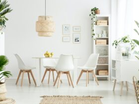Plants in white dining room