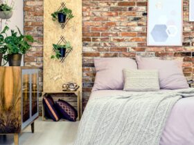 Industrial bedroom with pink bedding