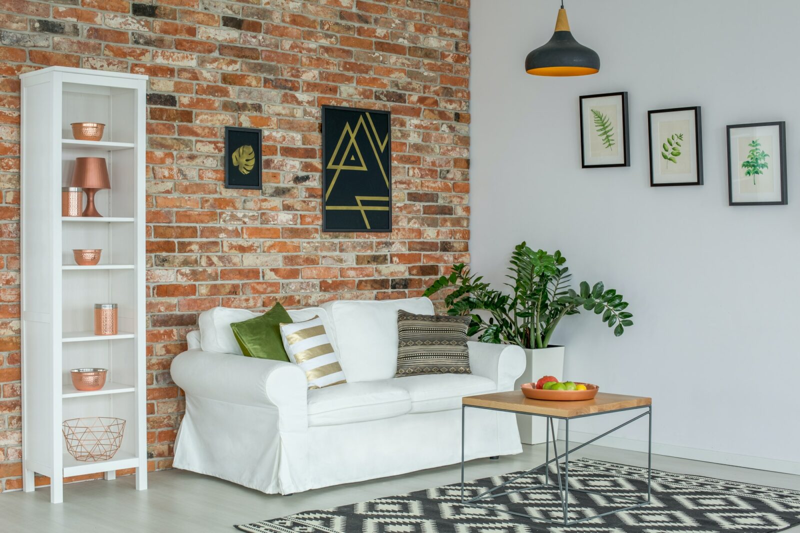 Industrial living room with couch