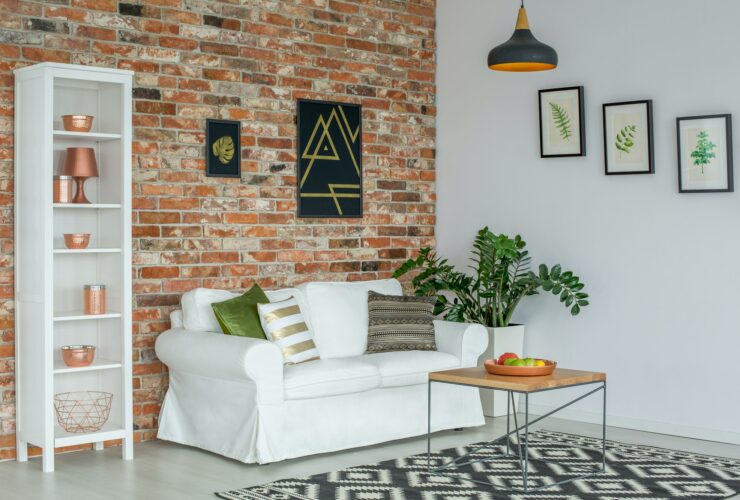 Industrial living room with couch