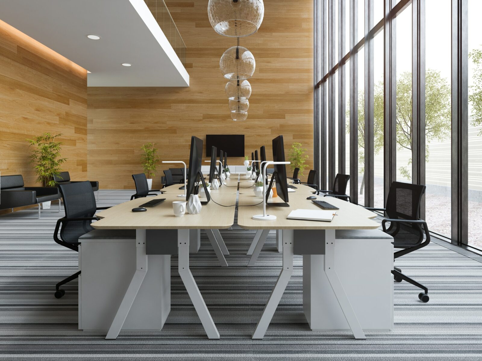 Interior modern open space office 3D illustration