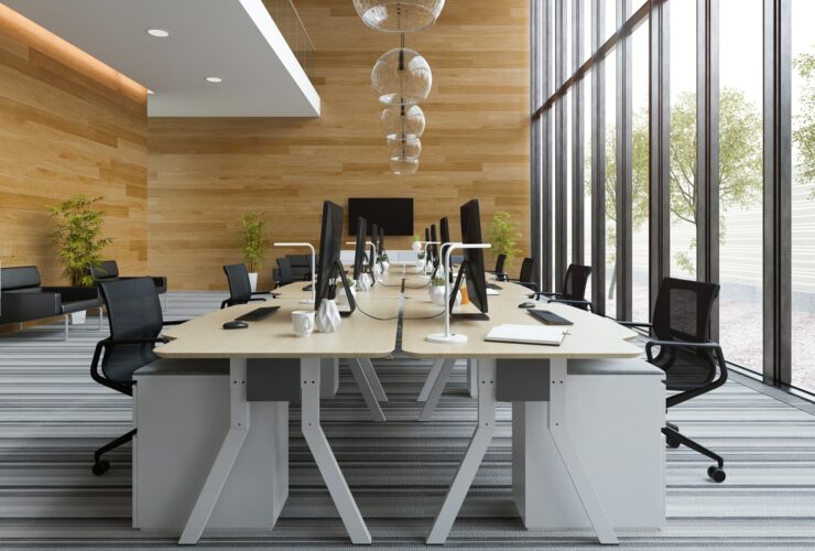 Interior modern open space office 3D illustration