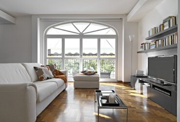 Interiors of a Modern Living Room with Wood Floor
