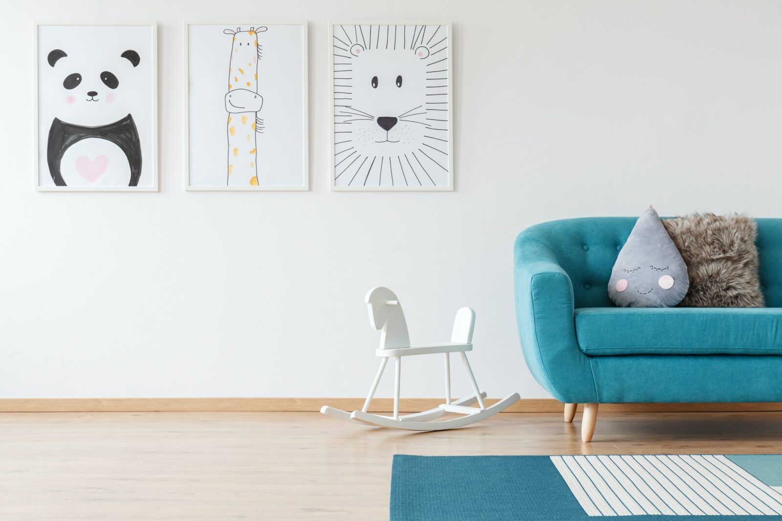 Kid's drawings in living room