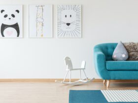 Kid's drawings in living room