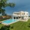 Modern house with garden swimming pool and wooden pergula