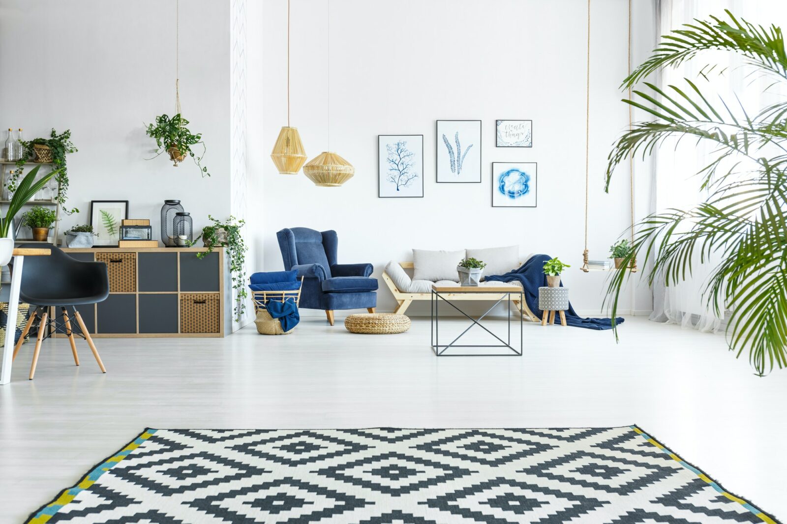 Open living room with plants