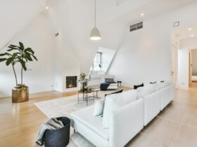 Spacious living room in attic apartment