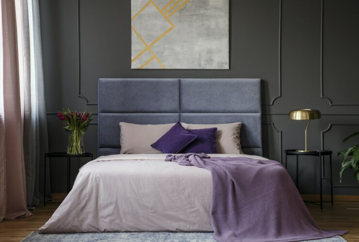 Violet elegant bedroom interior