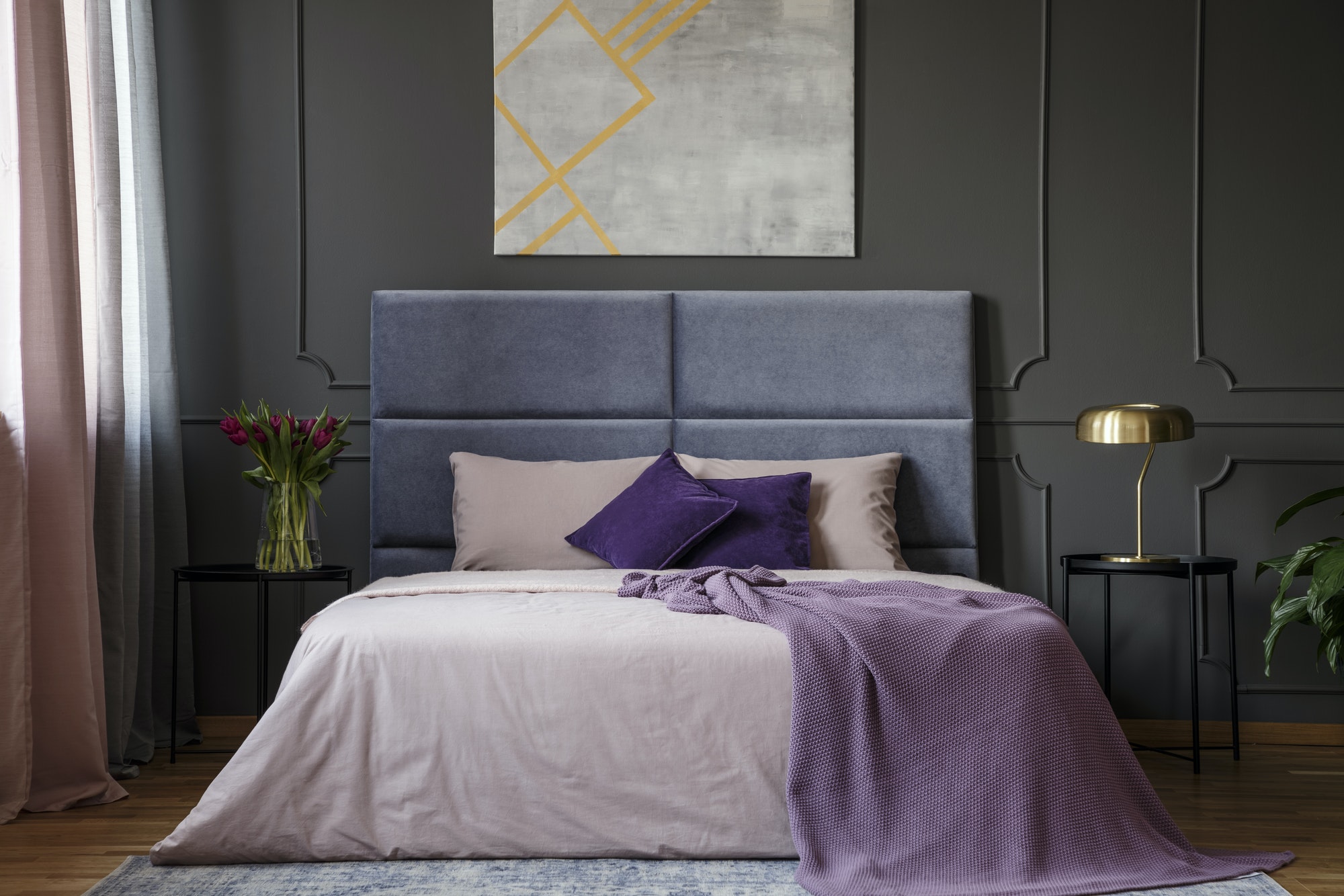 Violet elegant bedroom interior