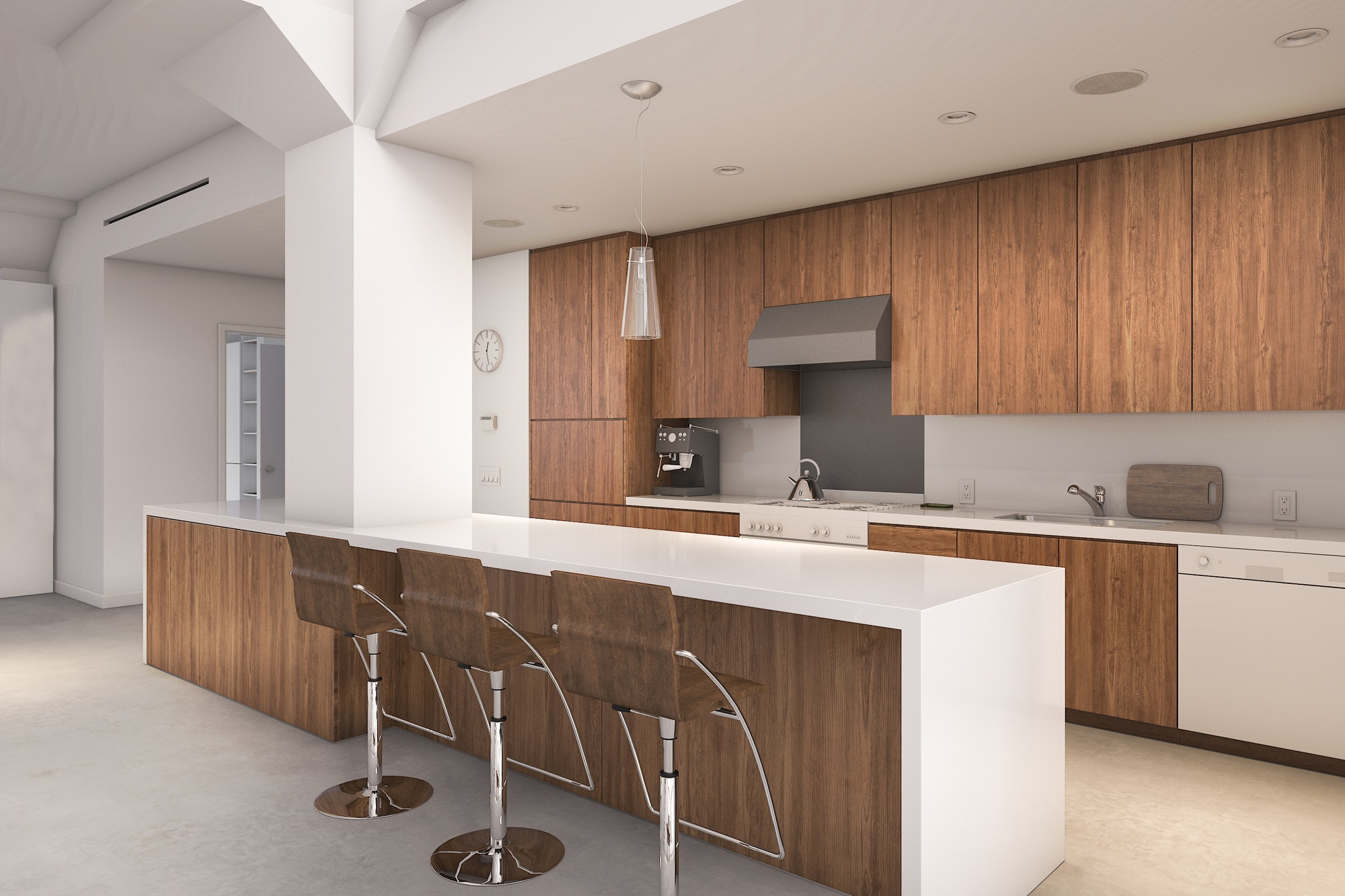 3d rendering contemporary wood kitchen
