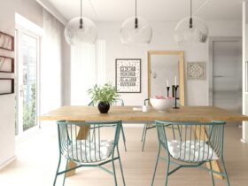 Interior of dining room scandinavian style 3D rendering