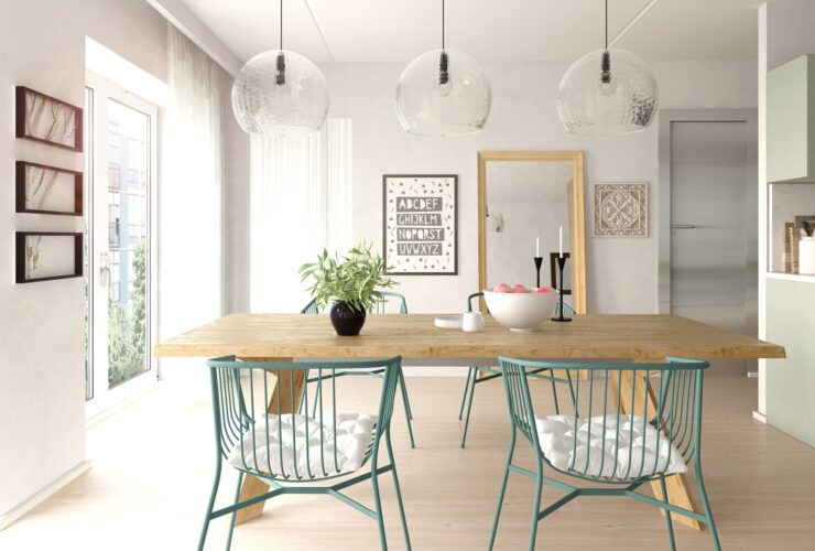 Interior of dining room scandinavian style 3D rendering