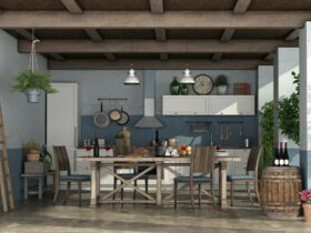 Old veranda with kitchen in rustic style