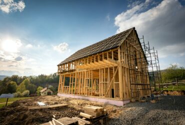 Residential home construction, frame wooden house outdoor