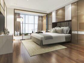 3d rendering luxury modern bedroom suite in hotel