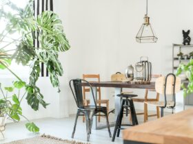 Bright dining room with table