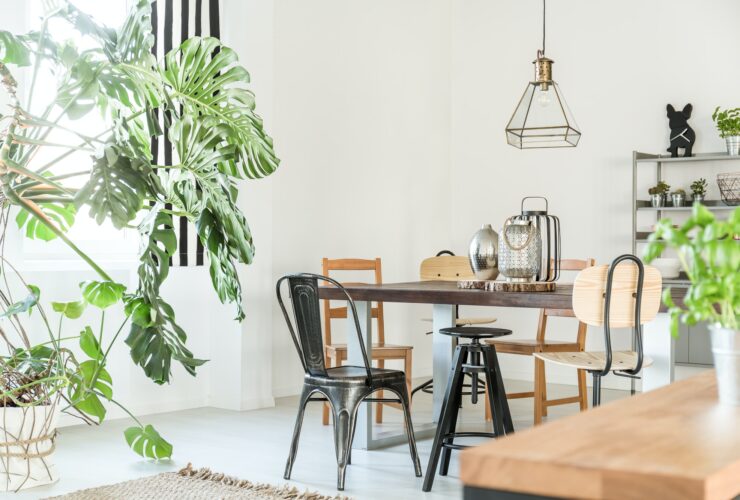 Bright dining room with table