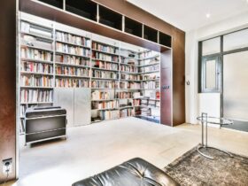 Home library interior in modern apartment