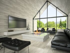 Interior of modern design living room 3D rendering