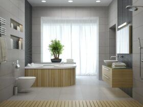 Interior of the modern design bathroom 3D rendering