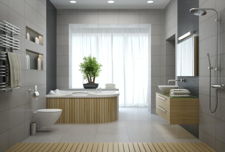 Interior of the modern design bathroom 3D rendering