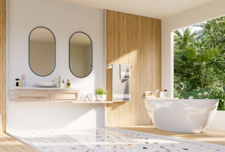 Modern Bathroom interior design on white wall.