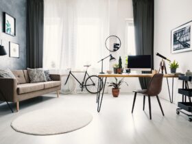 Modern home office interior with a big window