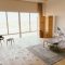 Scandinavian bedroom with french windows