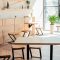 stylish interior of modern cafe with stylish wooden furniture