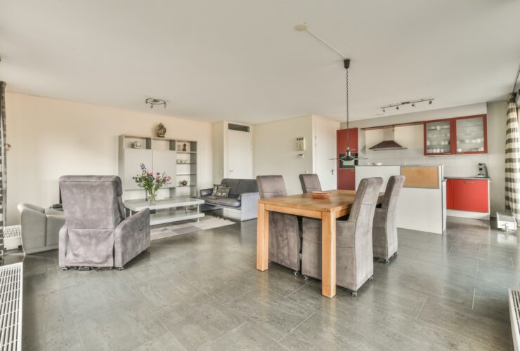 The interior of a spacious living room in an open design