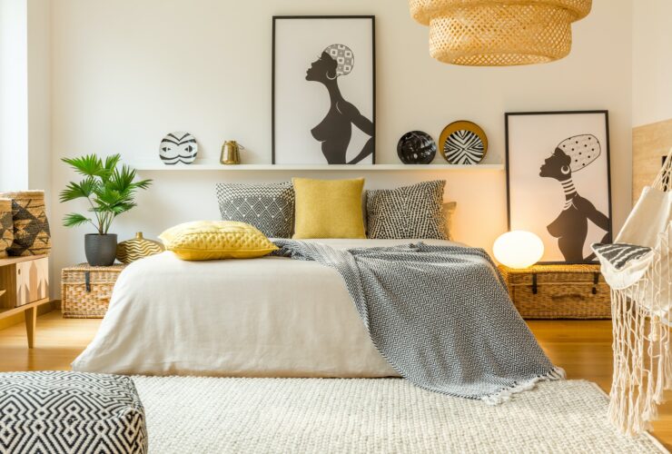 Warm modern bedroom interior