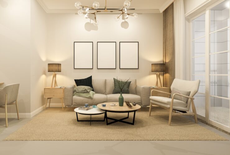 3d rendering modern dining room and living room with luxury decor