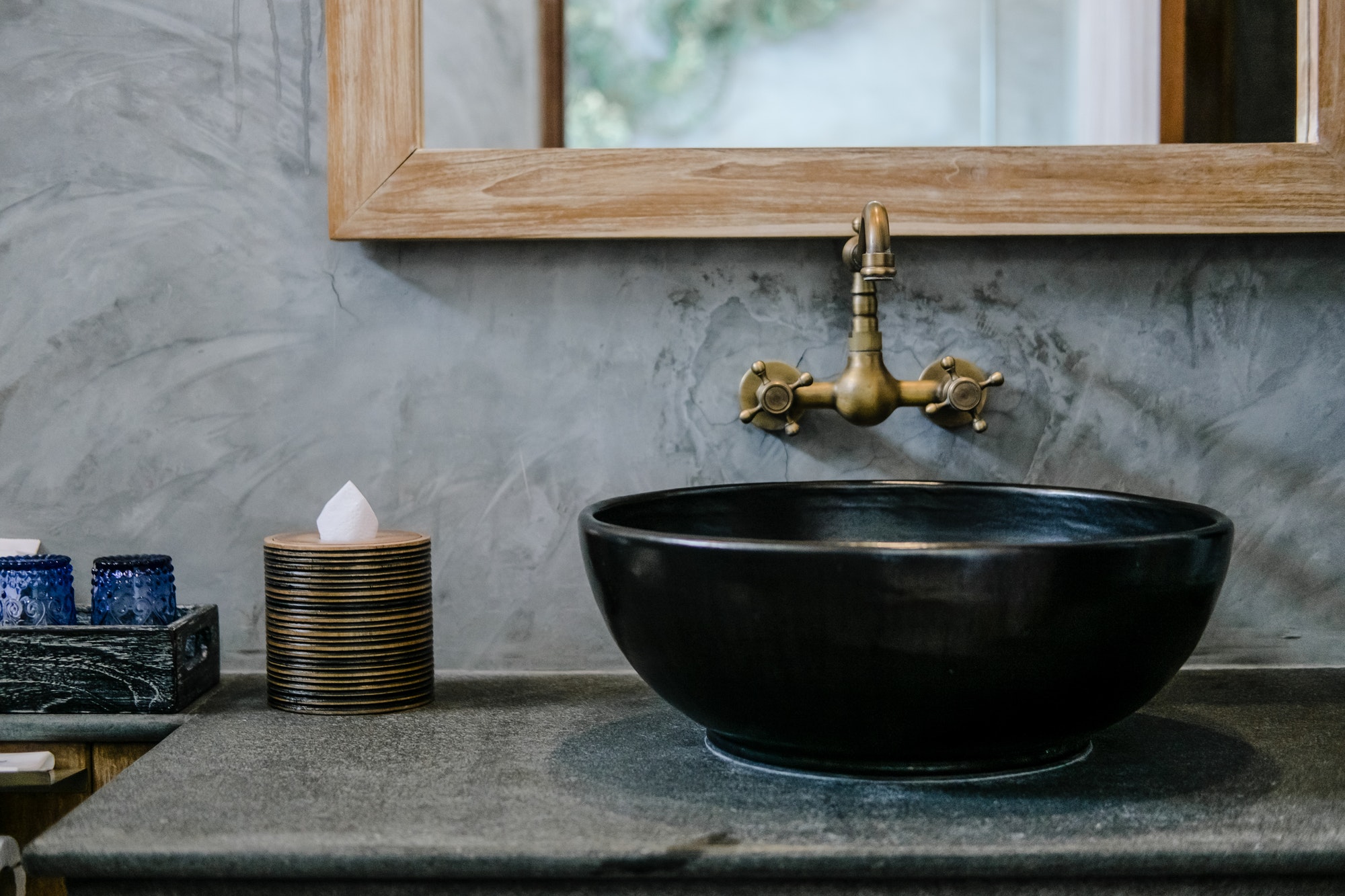 Black sink vintage copper faucet loft bathroom