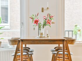 Dining room with wooden furniture