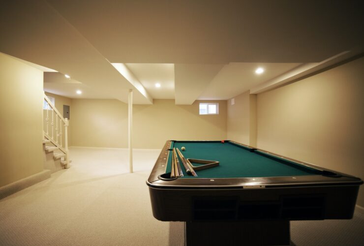 Interior Of Basement With Pool Table