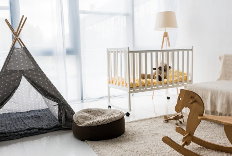 modern interior design of nursery room with bean bag chair