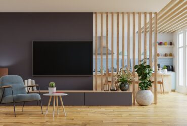 Modern interior room with furniture,TV room,Dining room.