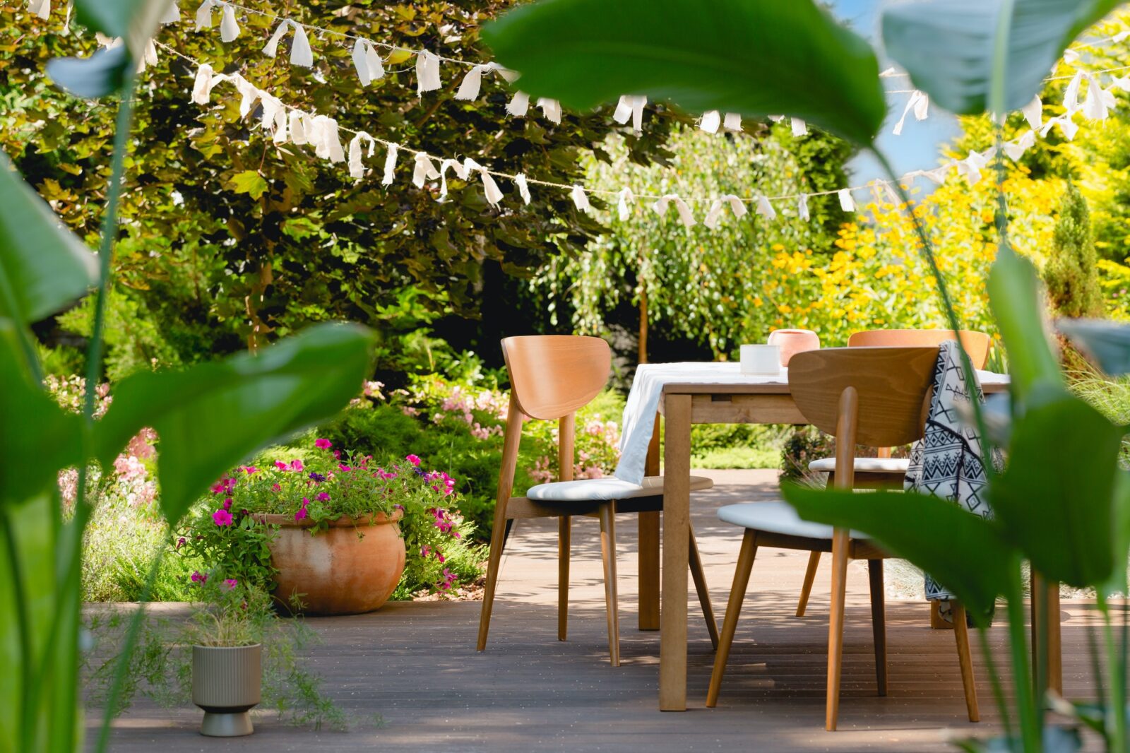 Wooden furniture on the patio