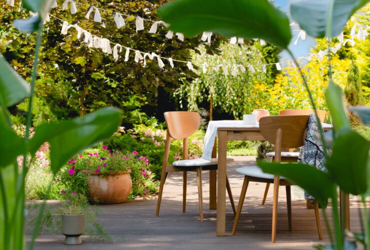 Wooden furniture on the patio