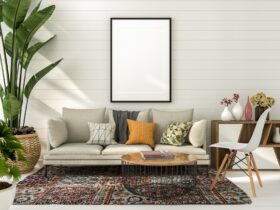 3D illustration Mockup photo frame in living room rendering