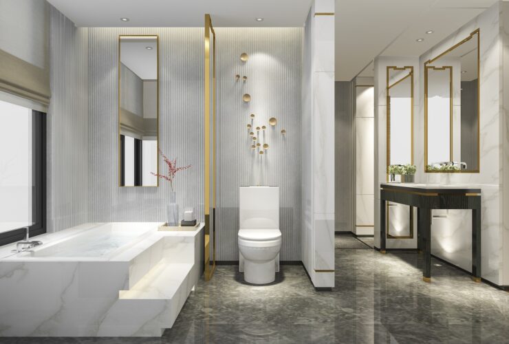 3d rendering luxury modern design bathroom and toilet