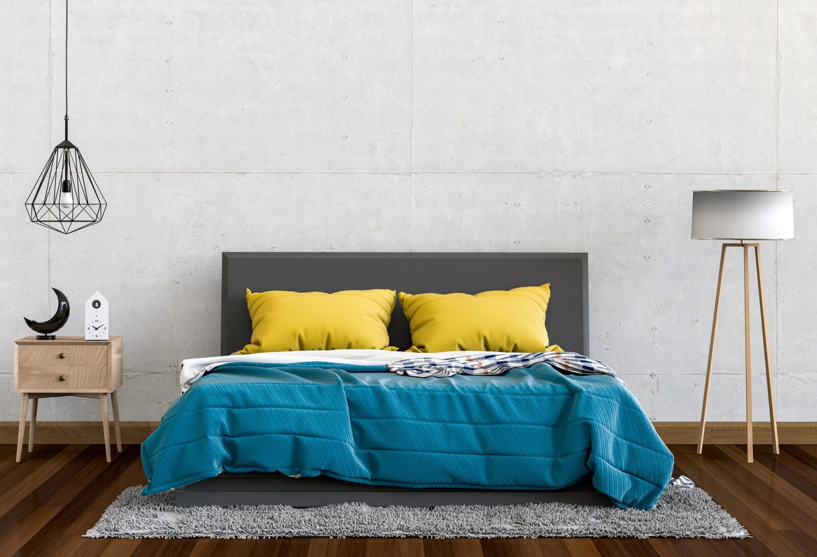 3D rendering of interior bedroom with decorations.