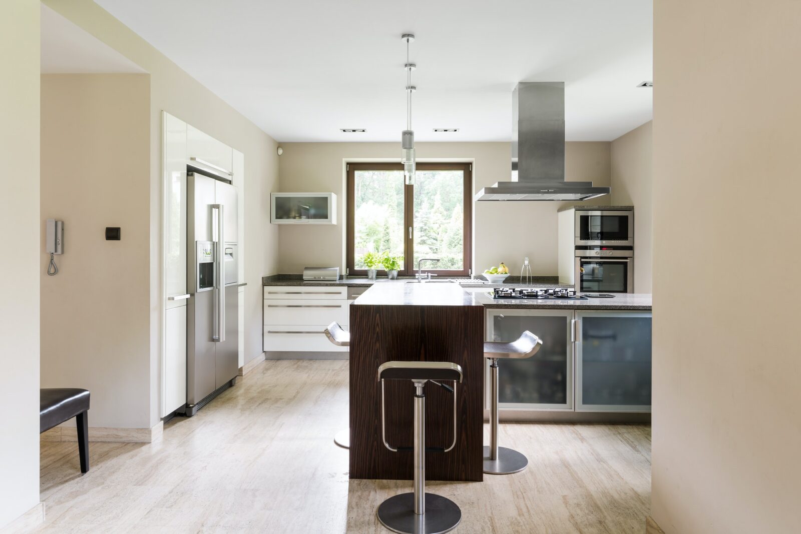 Bright open kitchen with refrigerator