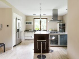 Bright open kitchen with refrigerator