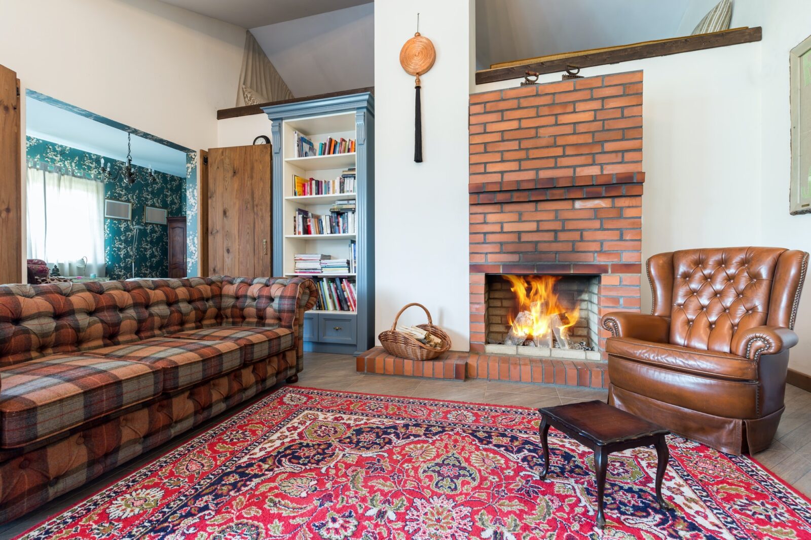 Elegant rustic living room with sofa,