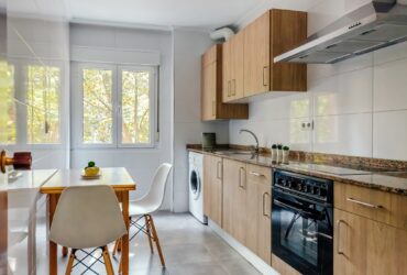Kitchen interior with furniture and appliances