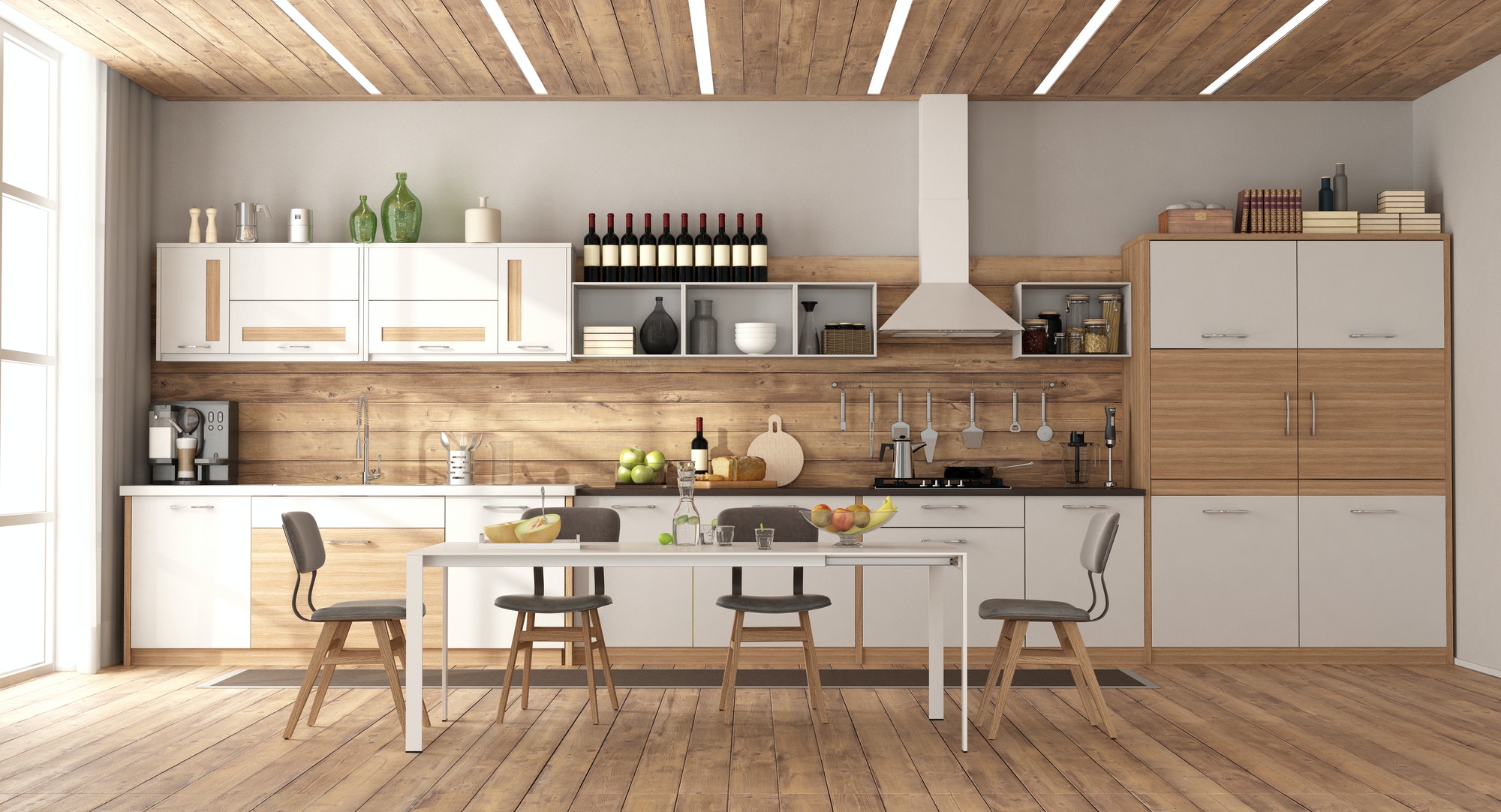 Modern white and wooden kitchen