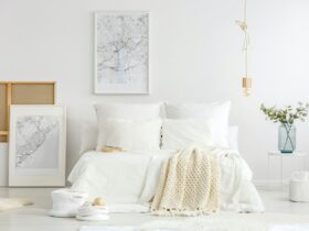 White minimalist master bedroom interior