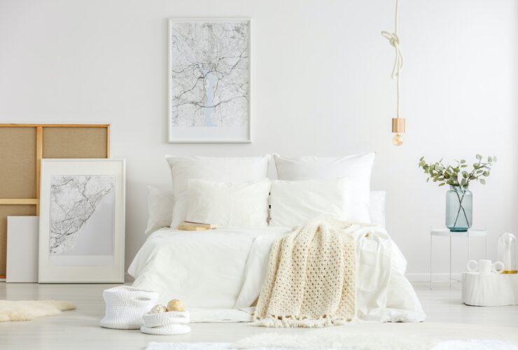 White minimalist master bedroom interior